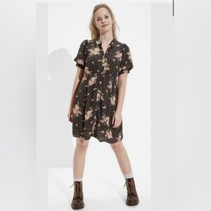 NWOT American Eagle Outfitters Button Up Shirt Dress with Pink Floral Pattern